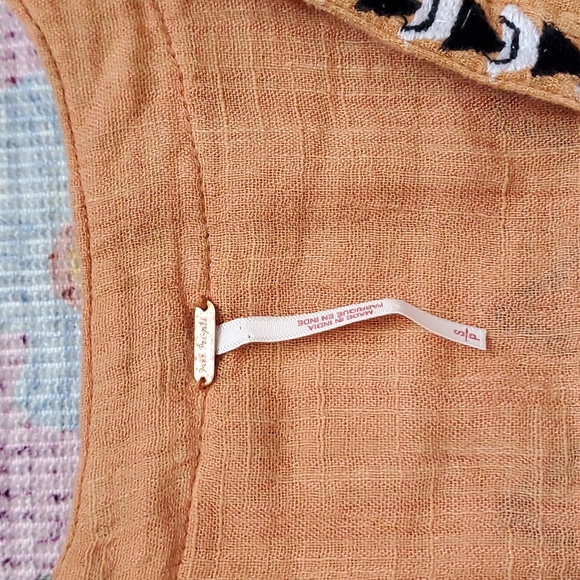 Free People Saffron Gauze Yerra Cotta Orange Embrpidered Boho Tunic Small - Picture 3 of 5